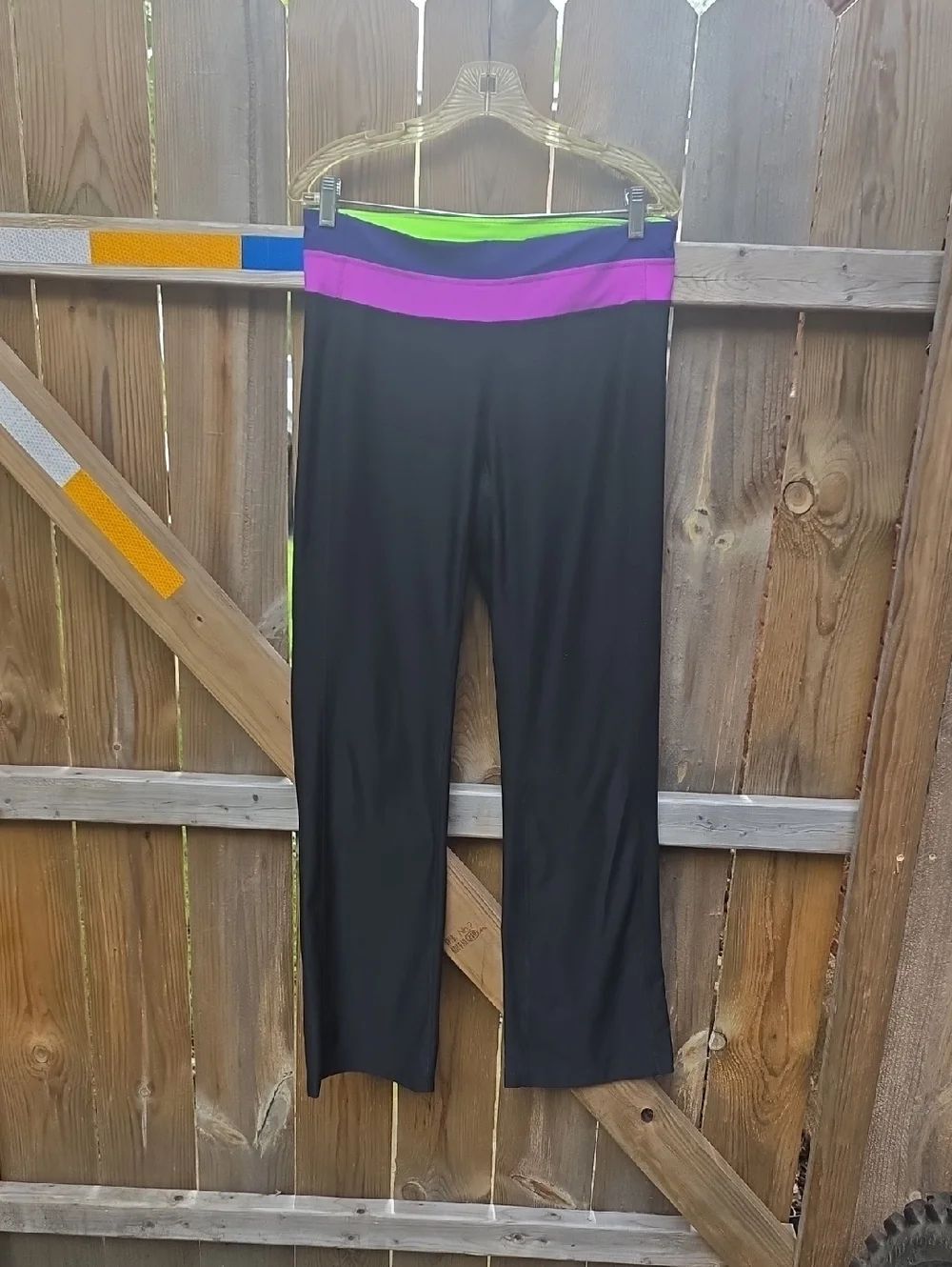 Xersion Black Leggings with Purple and Hot Pink Waistband